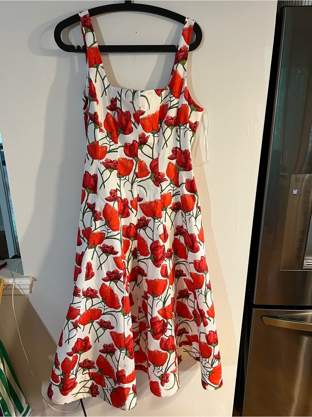 Milly White Dress with Red Poppy Floral Print